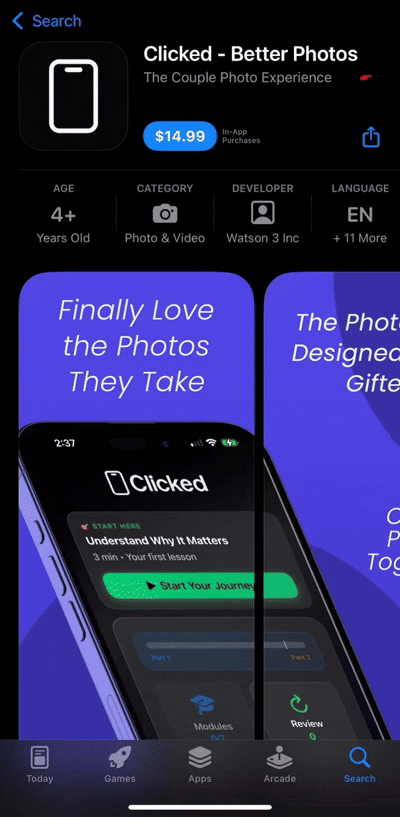 How to gift Clicked app on iPhone
